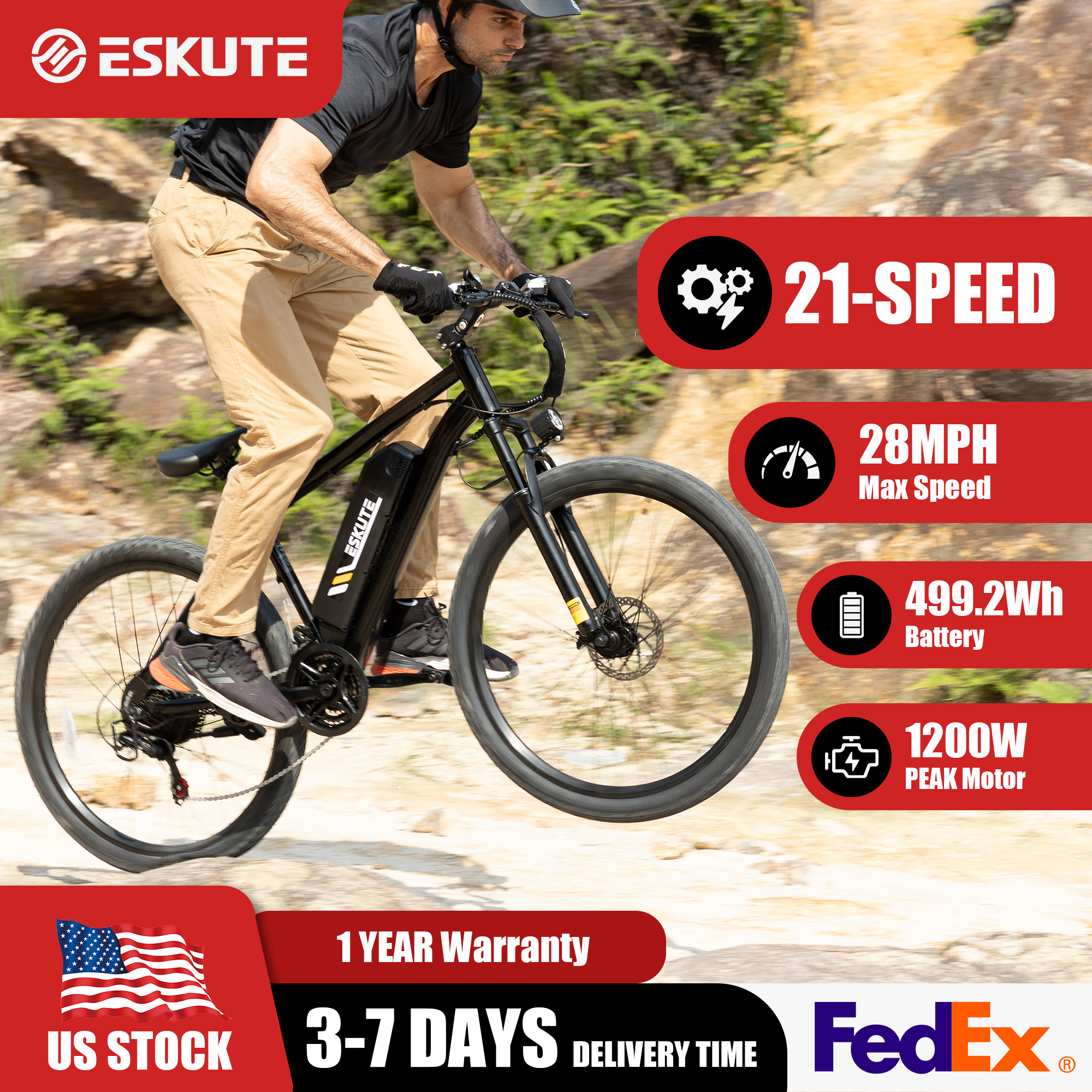 Mountain Biking Gear - ESKUTE M200 Electric Bicycle – 21-Speed